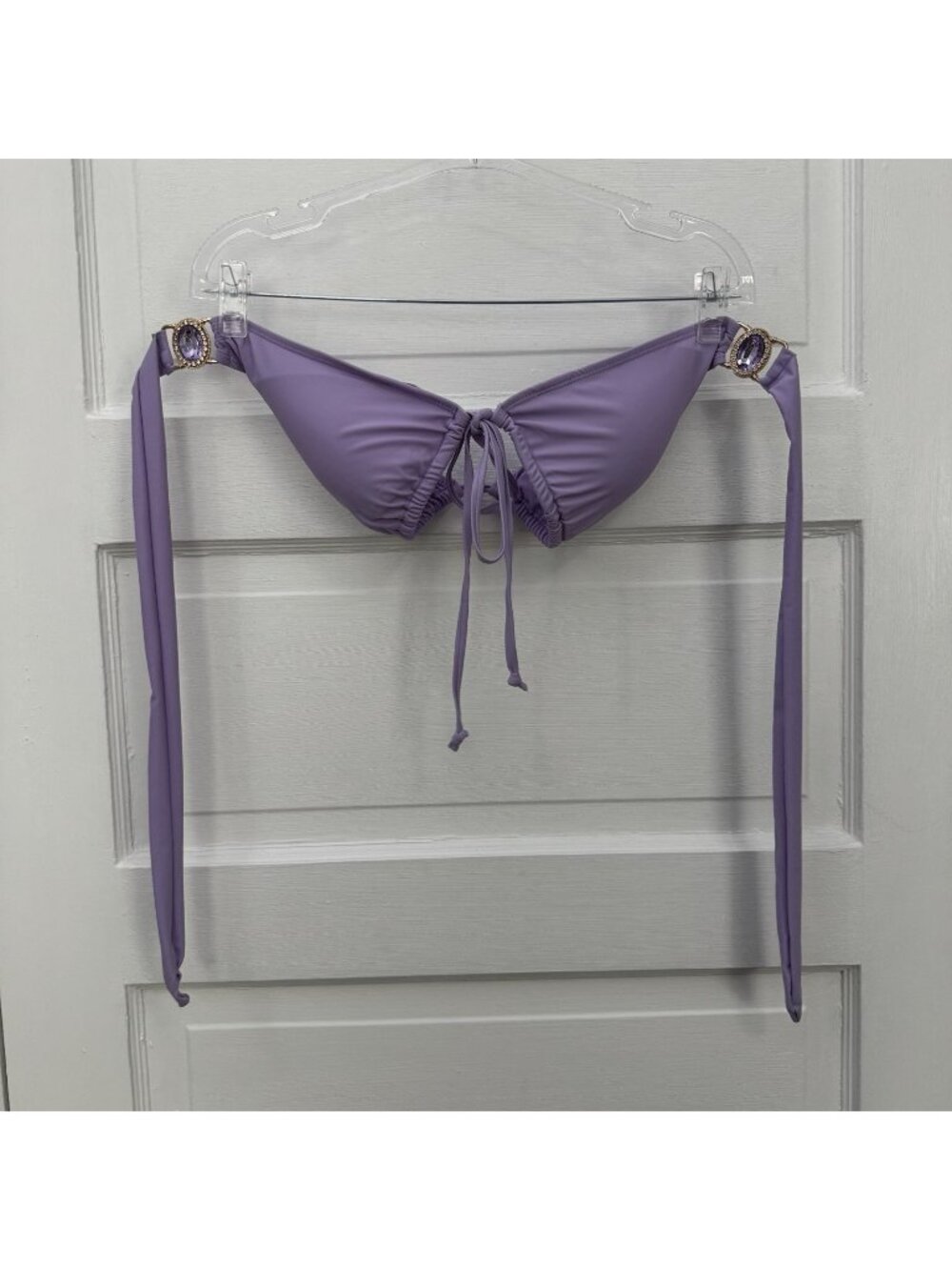 Moda Minx XL Lilac Bikini Top Jeweled Trim Tie Front Swim Top Purple